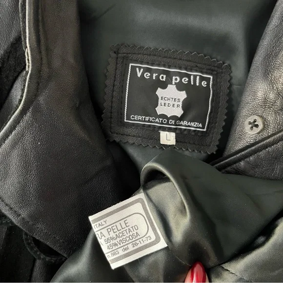 Vera Pelle Black Vintage Italian Leather & Suede Paneled Swing Coat Large